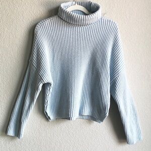 Abercrombie and Fitch Ribbed Turtleneck Sweater Light Blue Cotton Blend
